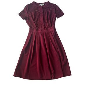 MissMay Retro Gorgeous City Burgundy  Romantic Femenine Midi Lace Dress sz M